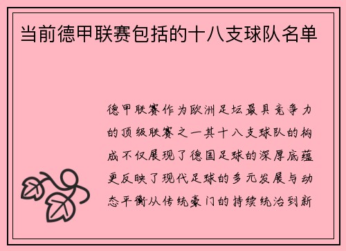 当前德甲联赛包括的十八支球队名单