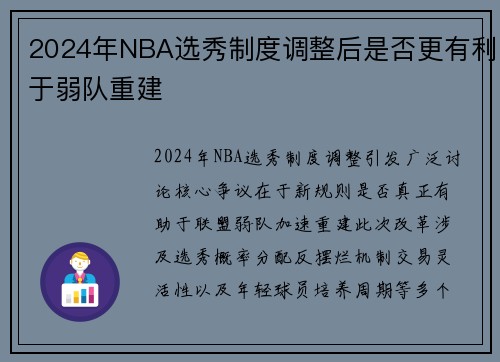 2024年NBA选秀制度调整后是否更有利于弱队重建